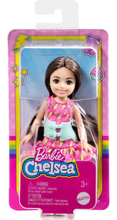 Barbie Chelsea 6 Inch Doll Brunette with Brace Wearing Pink Lightning Bolt Dress for Kids Ages 3 Years Old & Up